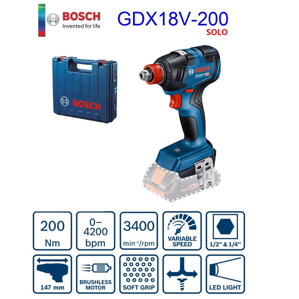 BOSCH ไขควง1/4-บล็อก1/2ไร้สาย GDX18V-200 SOLO ประกันศูนย์1ปี 06019J22L0