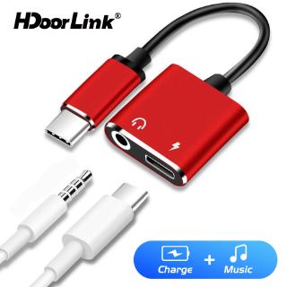 Hdoorlink 2 In1 Type C To 3 . 5 Mm อะแดปเตอร์แปลงสายเคเบิ้ล Usb - C Fast Charge หูฟัง