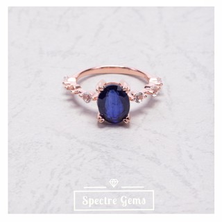 แหวนเงินแท้ 925 พลอยแท้ Sterling Silver Ring 92.5% topped with Blue Sapphire (Dark Blue) ชุบ 18K โรสโกลด์ *พร้อมส่ง*