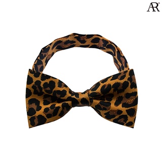 ANGELINO RUFOLO Bow Tie ผ้าไหมพิมพ์ลายคุณภาพเยี่ยม โบว์หูกระต่ายผู้ชาย ดีไซน์ Tiger Pattern สีส้ม/สีเทา/สีทอง