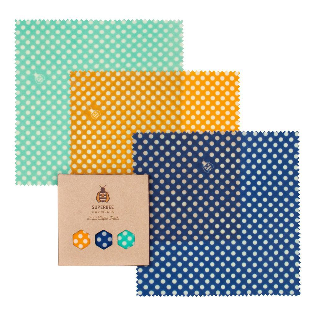 SuperBee Wax Wraps ชุดผ้าไขผึ้งห่ออาหาร ใช้ซ้ำได้  เดอะ ทริปเปิล เอส - ขนาดเล็ก 3 ผืน – Triple Small Pack (46g)