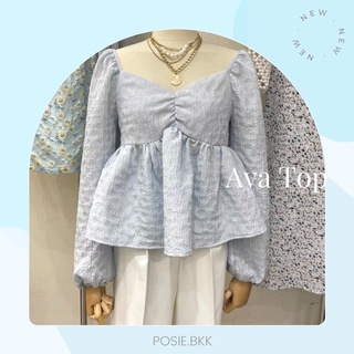 ✨Ava Top เสื้อแขนยาวดีเทลแขนพองชายระบายพรางเอว