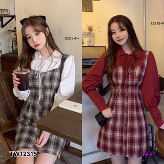 👗Pfashion [ส่งไว!!🚛] P12315 เดรสลายสก็อตแขนพอง ผูกเชือกโบว์ Plaid dress with puff sleeves and bow tie