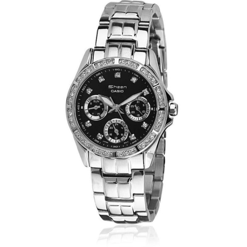 Casio Sheen นาฬิกาข้อมือผู้หญิง สีเงิน สายสแตนเลส Black SHN3013D-1A