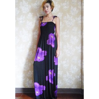 Smock Maxi Dress ลายดอกชบา