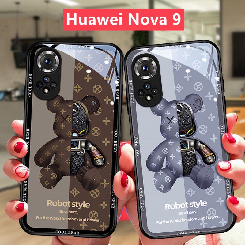 เคส Huawei Nova 9 10 เคสโทรศัพท์มือถือแบบแก้ว กันกระแทก ลายการ์ตูนหมี หรูหรา สําหรับ 2023