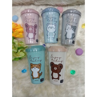 แก้วน้ำพร้อมฝาปิด ลายน่าสัตว์ต่าง ขนาด 1000ml.