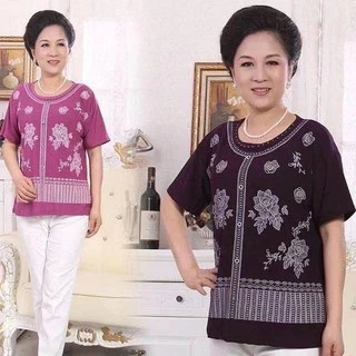 เสอผหญงวยกลางคน คอกลม ผาพมพลาย เสอคณแม ไซสใหญ 3XL อก 43 นว พรอมสงในไทย