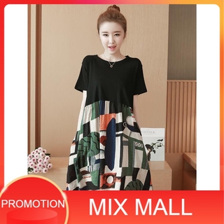 พร้อมส่ง MixMall ชุดเดรสแขนสั้น เดรสคอกลม ใส่ได้ทั้งสาวไซส์เล็ก ถึงสาวไซส์ใหญ่ Dress Plus Size L - 5XL（AA 0-02）