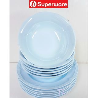 ซุปเปอร์แวร์ จานลึก9+ชาม7.5"=12ชิ้น  สีฟ้าคลาสสิค ซุปเปอร์แวร์เกรดA เมลามีน100%