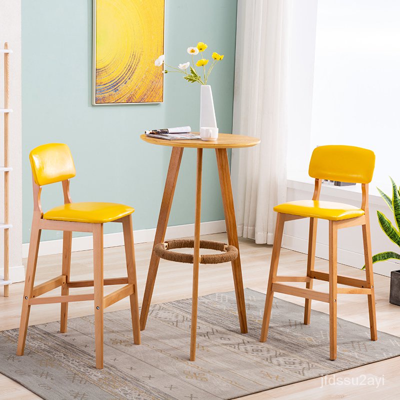 Simple Modern Nordic Solid Wood Bar Table and Chair Combination Bar