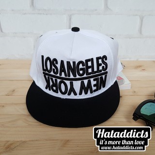 หมวกแฟชั่น hiphop ลาย los angeles newyork สีขาว