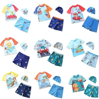 NEW ชุดว่ายน้ำ ชุดว่ายน้ำเด็กผู้ชาย ชุดว่ายเด็ก มี 3 ชิ้น เสื้อ+กางเกง+หมวก กันUV เนื้อผ้าอย่างดี /size90-140cm SW