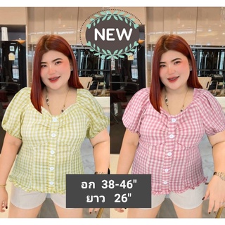 เสื้อผ้าแฟชั่น เสื้อสาวอวบ พิมพ์งานฉลุ สม๊อคหลัง คอเหลี่ยม แขนสั้น อก 38-46" มี 5 สี