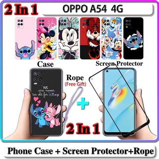 2 IN 1 เคส OPPO A54 เคส พร้อมกระจกนิรภัยโค้ง ป้องกันหน้าจอเซรามิค สติทช์ และมินนี่