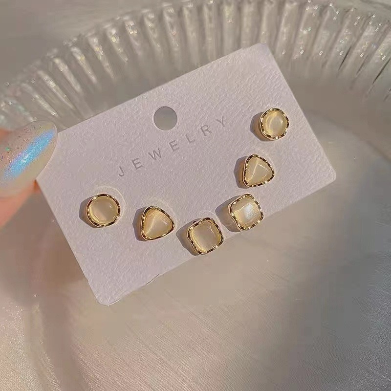 We Flower 6PCs Vintage 14K Gold Geometric Opal Stud Earrings Set for Women Girls #5