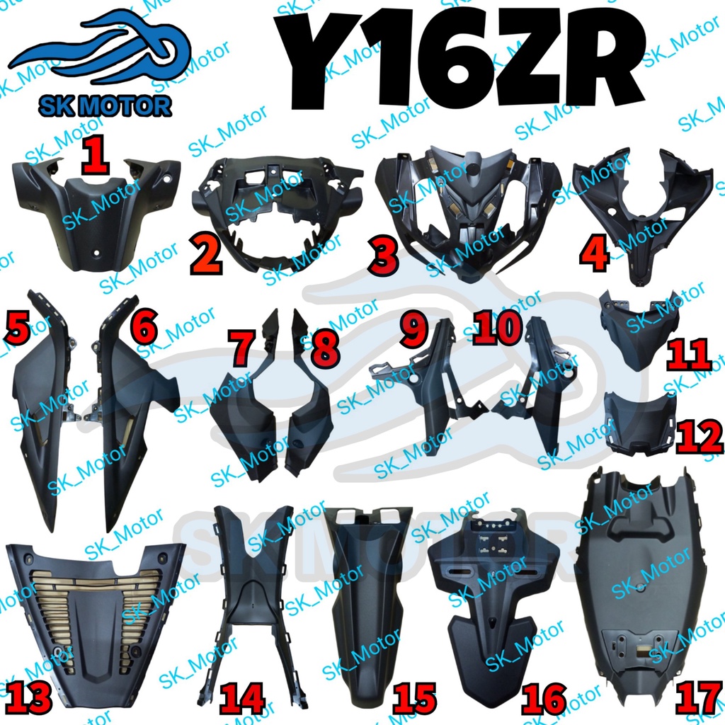 Yamaha Y16ZR Y16 (NON ABS / ABS) ฝาครอบด้านใน Kaver สีดําเมตร Tengah ถังด้านหน้าด้านหลัง Fender โคลน
