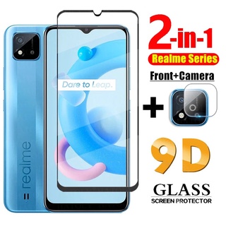 2 In1 ฟิล์มกระจกนิรภัยกันรอยสำหรับห Tempered Glass Screen Protector For Realme C21 C25 C15 C25S C11 C12 C20 Realme 8 Pro 5G ฟิล์มกันรอยเลนส์ฟิล์มกันรอยเลนส์กล้องสําหรับ Camera Lens Flim Full Cover Protective Glass Film Realme8 4G Front Film