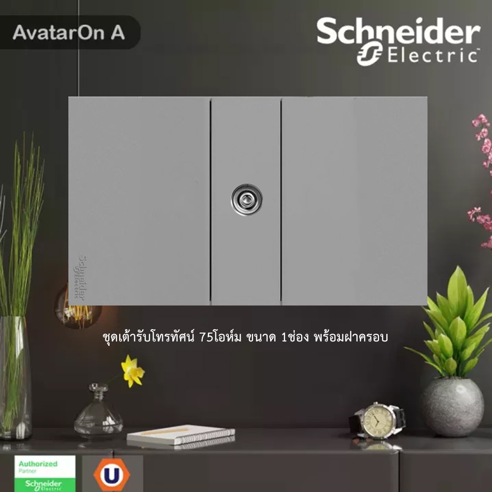 Schneider ชุดเต้ารับโทรทัศน์ 75 โอห์ม ขนาด 1 ช่อง พร้อมฝาครอบ สีเทา รุ่น AvatarOn A | Ucanbuys