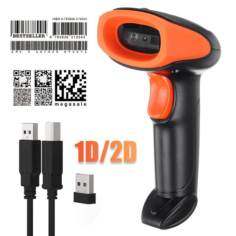 1D/2D Barcode Scanner Portable 2.4G USB Wireless Handheld Laser Light ...