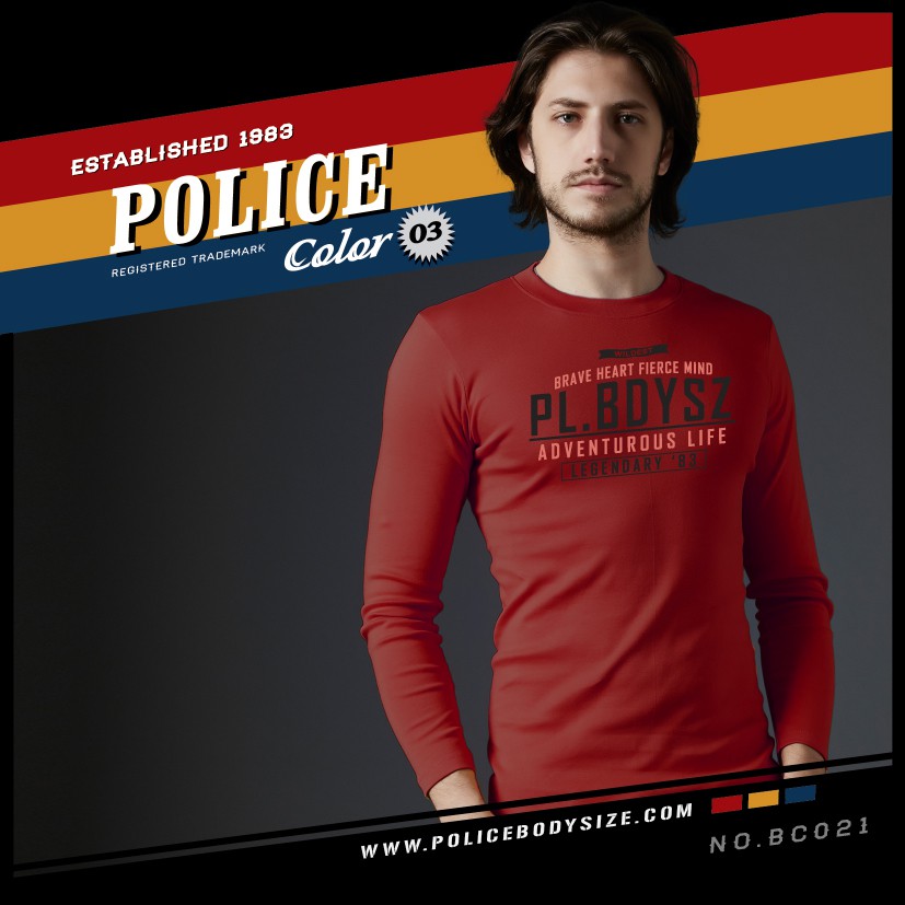 Police Bigsize เสื้อยืดแขนยาวทรง พอดีตัว BC021