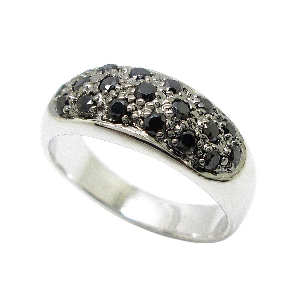 แหวนผู้หญิงมินิมอล แหวนประดับ พลอยสีนิลดำ ชุบทองคำขาว