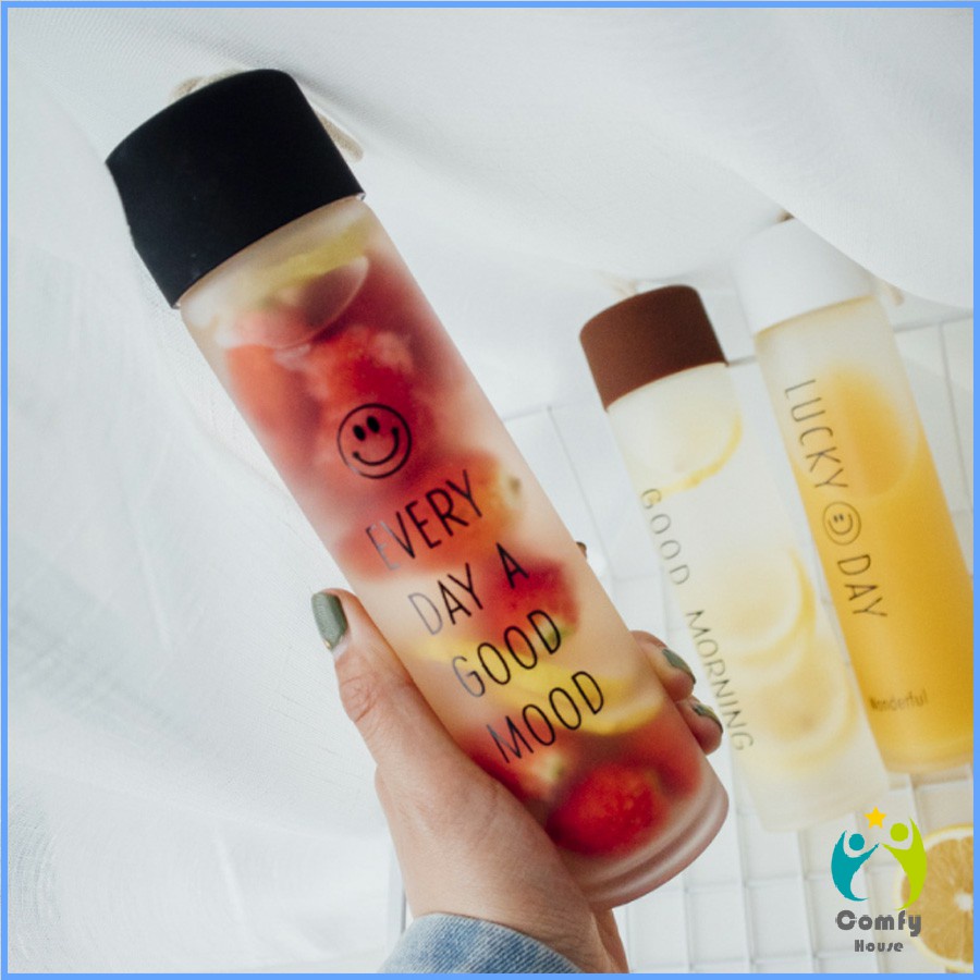 Comfy ขวดแก้วใส่น้ำดื่มพกพา กระบอกใส่น้ำ 350ml มีสายคล้องมือ พกพาสะดวก Portable glass