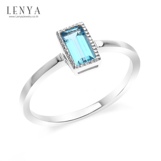 Lenya Jewelry แหวนโทแพชสีฟ้า(Blue Topaz) ทรงสี่เหลี่ยม ดีไซน์น่ารักสุดเก๋ ตัวเรือนเรือนเงินแท้925 ชุบทองคำขาว