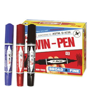 ตราม้า ปากกาเคมี 2 หัว สีดำ แพ็ค 12 ด้าม Horse brand chemical pen 2 heads black pack 12 pcs.