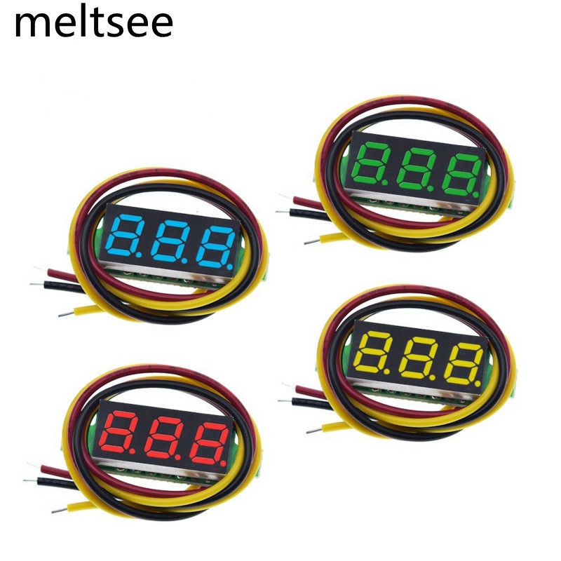 เกจมิเตอร์ดิจิทัล dc 0-100 v 3 - สายขนาดเล็ก ไฟ led สีฟ้า แดง เขียว เหลือง สําหรับวัดแรงดันไฟฟ้า 0.28 นิ้ว 0.28 inch DC 0-100V 3-Wire Mini Gauge voltage meter Voltmeter