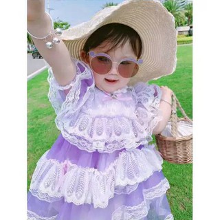 AKMV029 - Purply Chiffon Vintage Dress เดรสวินเทจ เนื้อชีฟอง บางเบานุ่มสบาย