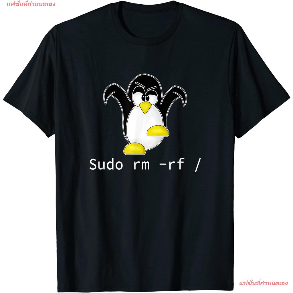 แฟชั่นที่กำหนดเอง นักเขียนโปรแกรม  เสื้อยืด  Tux Linux Penguin Sudo Rm Rf Programmer Developer Hacke