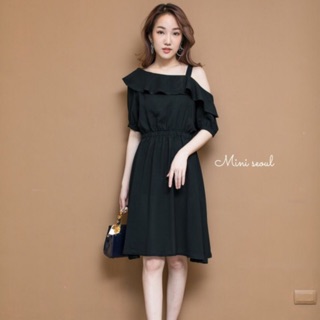 MN234🌹Korea Dress เดรสแต่งไหล่เดี่ยวเว้าไหล่