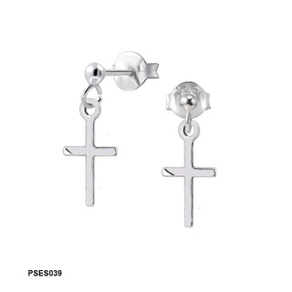 SILVER THAI        925 sterling silver dangling cross stud earring ต่างหูไม้กางเขน