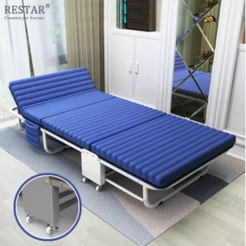 RESTAR เตียงพับ ที่นอน เตียง นอน สีน้ำเงิน รุ่น Brooklyn ขนาด 80 Cm. (ฟรีหมอนและผ้าห่มขนแกะ)