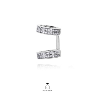 Haus of Jewelry - EXQUISITE 2 HOOP CUFF EARRING ต่างหูเงินแท้ ประดับเพชรคิวบิกเซอร์โคเนีย (Cubic Zirconia)