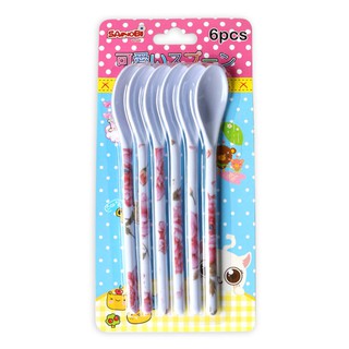 ช้อนเมลามีน 6 ชิ้น/แพ็ค สีขาว ลายดอกไม้ คละแบบ ราคาถูก สินค้าพร้อมส่ง