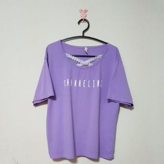 Used 🌸 เสื้อยืดสีม่วงอ่อนสดใส แต่งลูกไม้ไขว้มาก