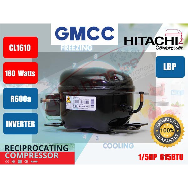 คอมเพรสเซอร์ ตู้เย็น GMCC (HITACHI)  รุ่น CL1610-DL,DY ขนาด 1/5HP น้ำยา R600a INVERTER