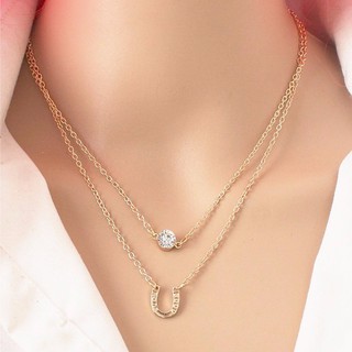 U letter charm layered necklace สร้อยคอเลเยอร์เพชร