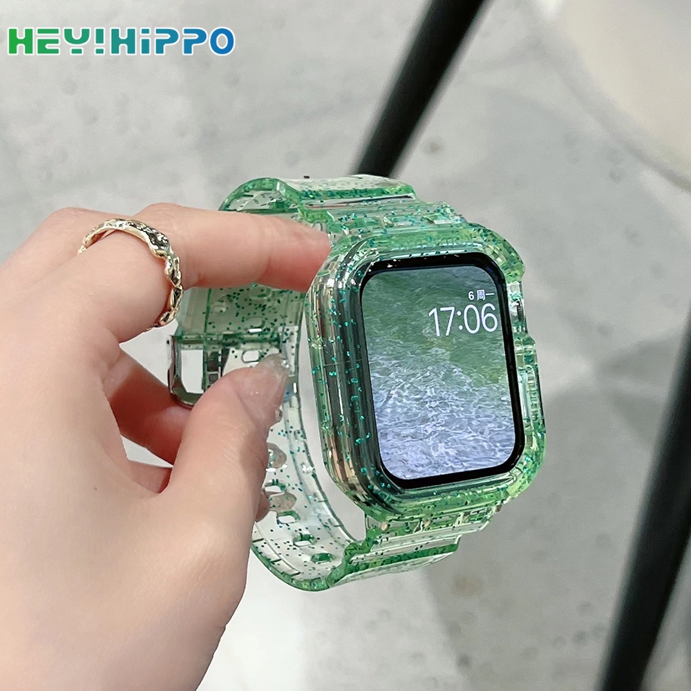 สายนาฬิกาข้อมือ แบบใส แต่งกลิตเตอร์ สําหรับ Smart Watch Series 7 6 SE 5 4 iwatch 45 44 42 41 40 38 มม.
