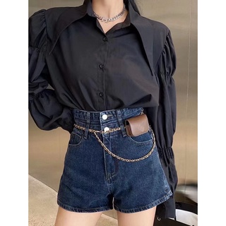 กางเกงยีนส์ขาสั้นเอวสูง HIGH WAIST DOUBLE WAIST SHORTS