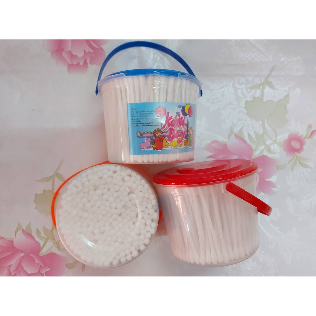 (ถูกที่สุด พร้อมส่ง) สำลีแคะหู สำลีกระปุกกลม มีหูหิ้ว (คละสี)