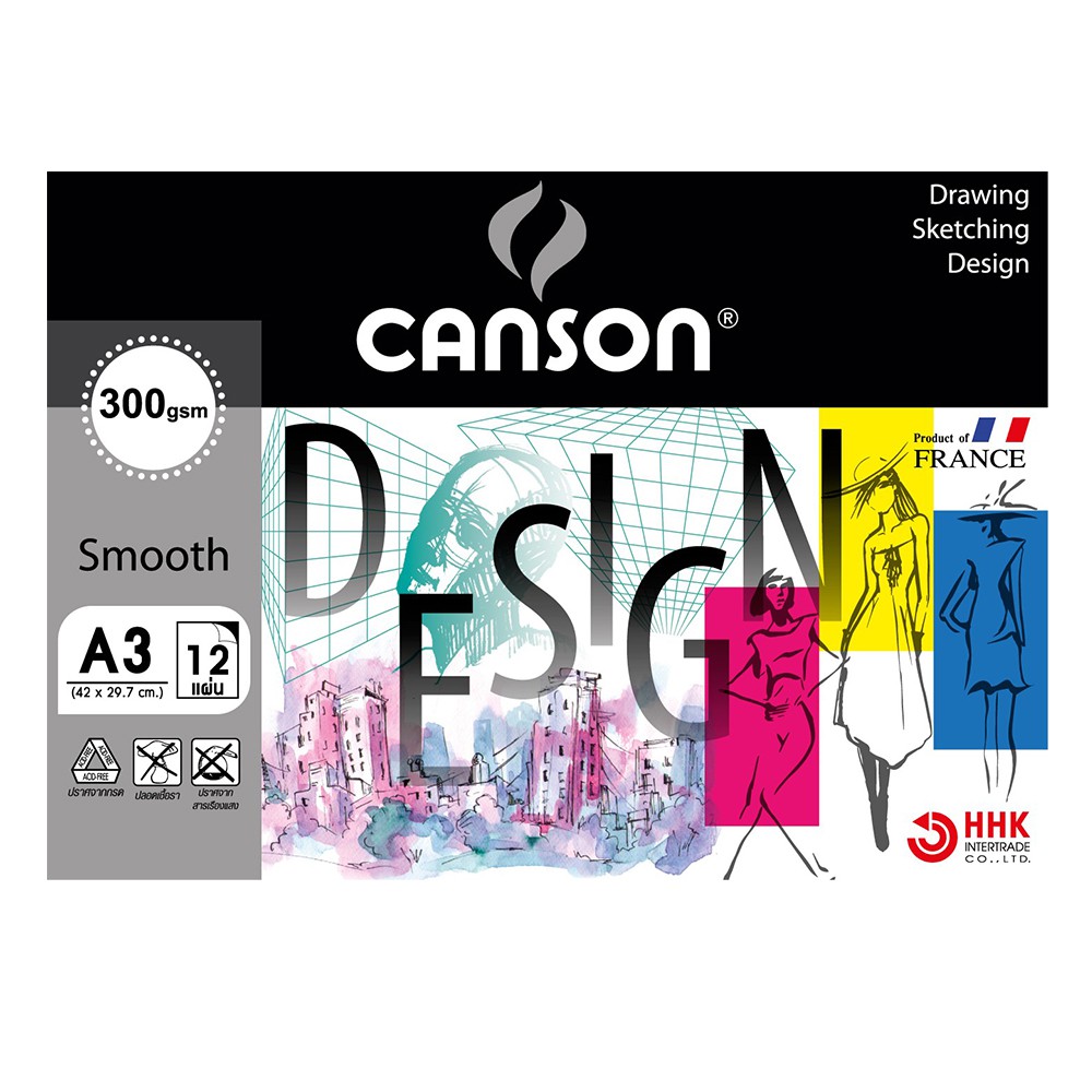 Canson(แคนสัน) สมุดวาดเขียน FINE FACE หนา 300 gsm ขนาด A3 (บรรจุ 12 แผ่น) ผิวเรียบ 600303