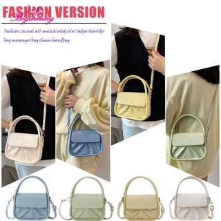 ✿ beginning ✿ กระเป๋าถือกระเป๋าสะพายไหล่สําหรับสตรีหนัง Pu สีพื้นขนาดมินิ Crossbody