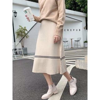 3185#มาใหม่จ้า กระโปรงงานฟรีไซส์เนื้อผ้าถักไหมพรมมี3สีครับเอว (Waist)26-38 ยาว(Length)80cm
