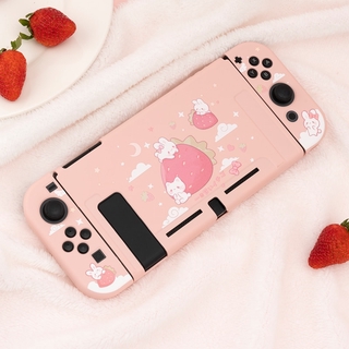 เคส Tpu ลายกระต่ายสตรอเบอร์รี่สีชมพูสําหรับ Nintend Switch