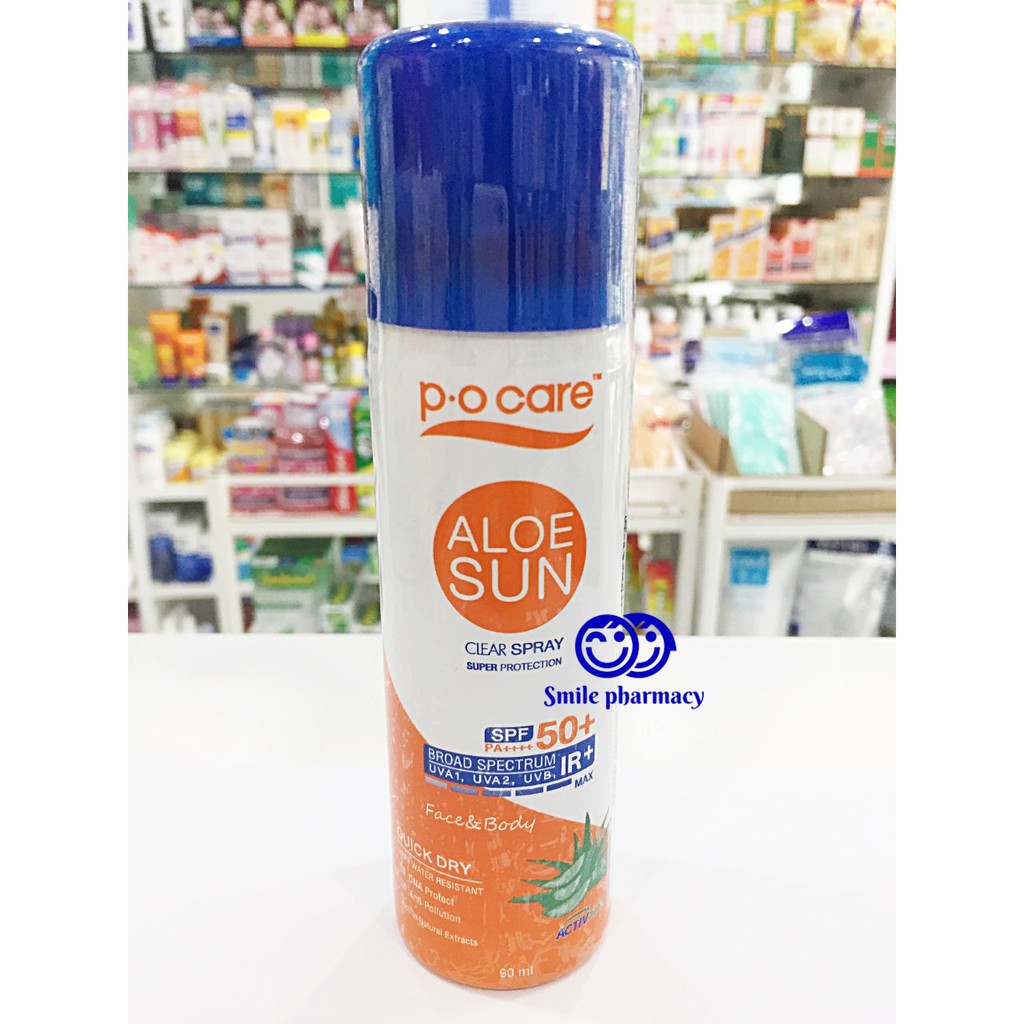 Exp.12/2021 P.O.CARE ALOE SUN SPRAY สเปรย์กันแดด SPF50+ PA++++ 90 มล. พี.โอ.แคร์ อโล ซัน สเปรย์ PO c