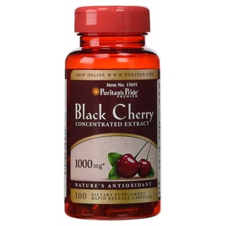 ผลิตภัณฑ์อาหารเสริม Puritans Pride Black Cherry บรรเทาอาการโรคเกาต์ ต้านอนุมูลอิสระ 1000mg 100 แคปซูล