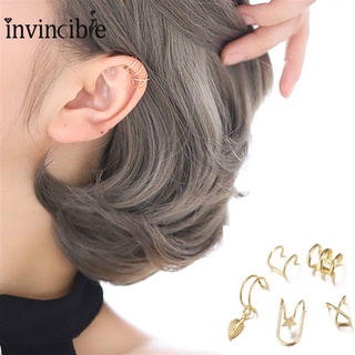 5Pcs/Set Creative Gold Leaves Non-Piercing Ear Clips/ Punk Rock Fake Cartilage Earrings For Women Men